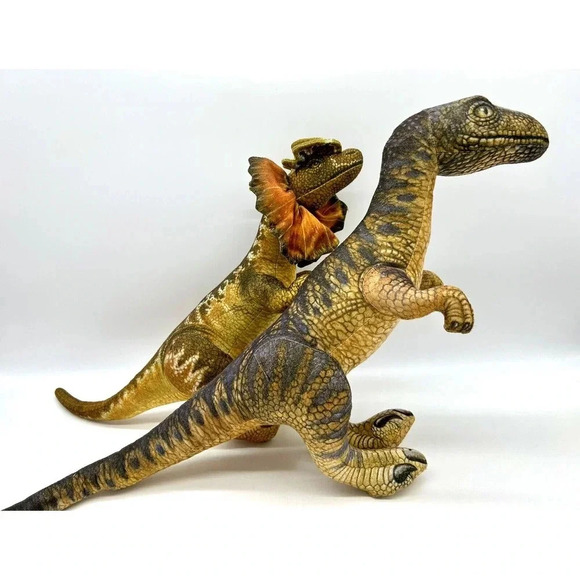 Vtg 92 Dakin Plush Dinosaur Velociraptor & Plush Dilophosaurus Jurassic Park - Picture 4 of 10